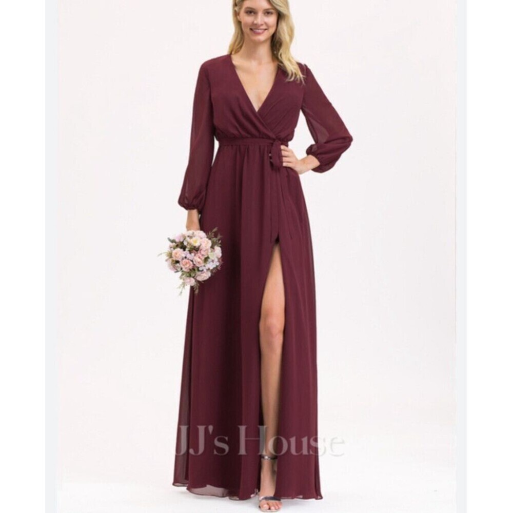 JJ’s House Burgundy Long Bridesmaid Gown Floor Length Dress NWT Sz 4 NO BELT